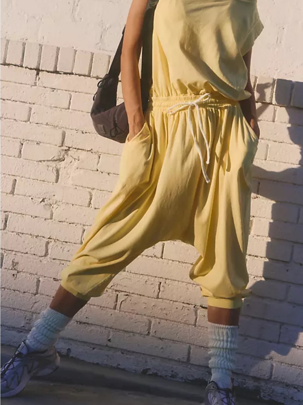 Free People Lemon Yellow Drawstring Harem Jumpsuit